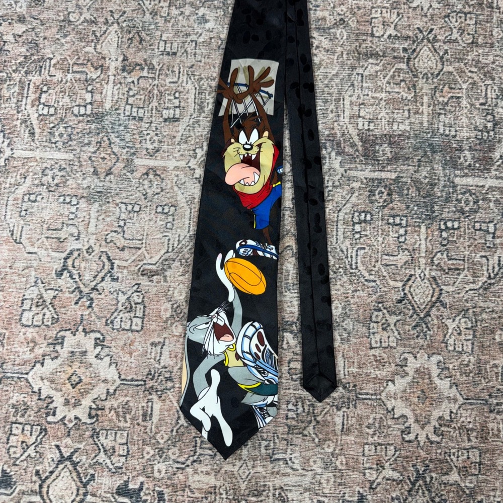 Vintage 1995 Looney Tunes Mania Bugs Bunny Taz Basketball Necktie Black Korea